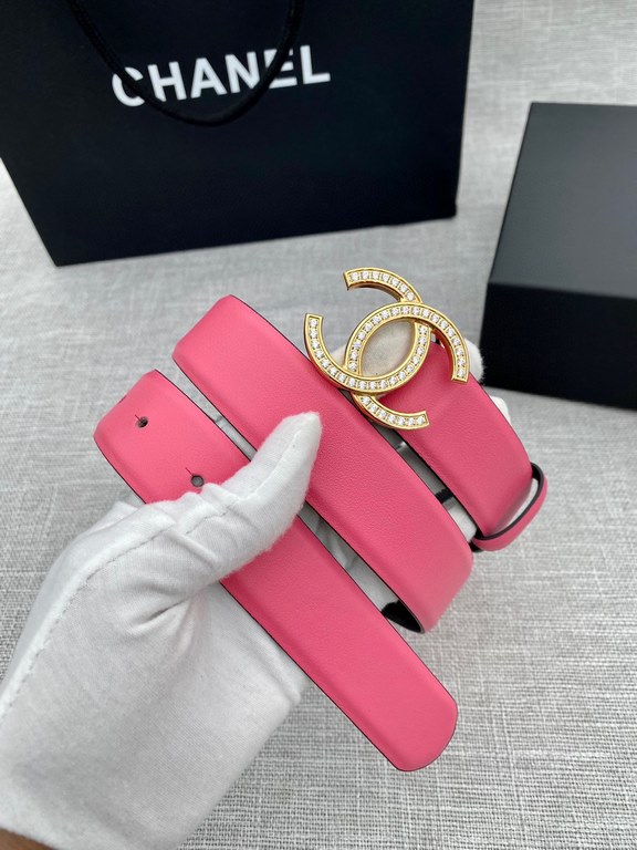 Width 3.0cm Chanel (Chanel) original touch grain cowhide support NFC chip official website link   scanning code verification, gold and silver color diamonds steel buckle.