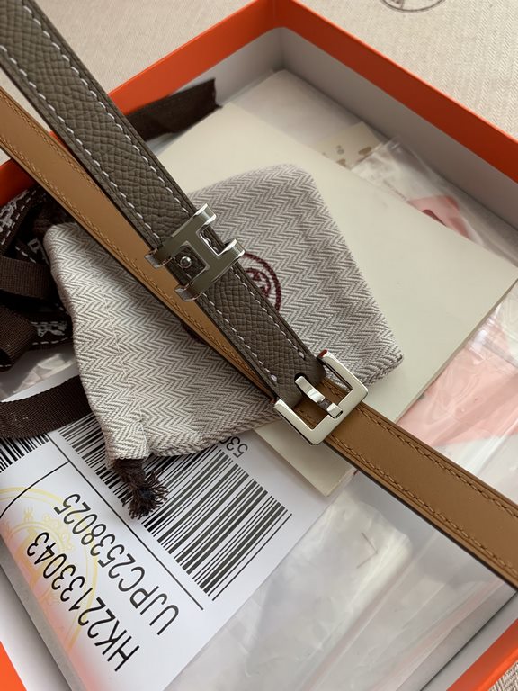 Hermès new Hermès POP-H series milk tea gray reverse gold brown belt and enamel buckle perfect combination can be used as a belt waist seal combination thin belt 1.5cm small, showy than the previous big H good-looking no