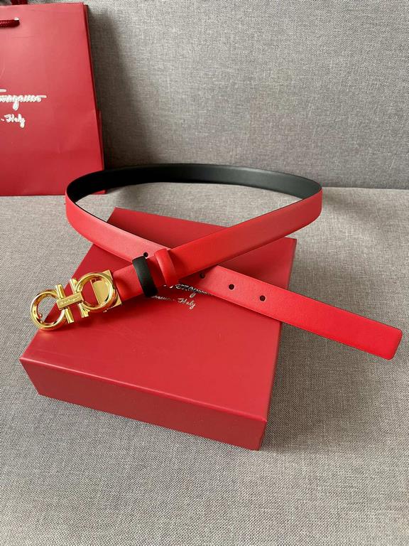 With a full set of packing gift box  Ferragamo women's double-sided imported calfskin head belt with 8 word boutique buckle, 2.5cm support NFC