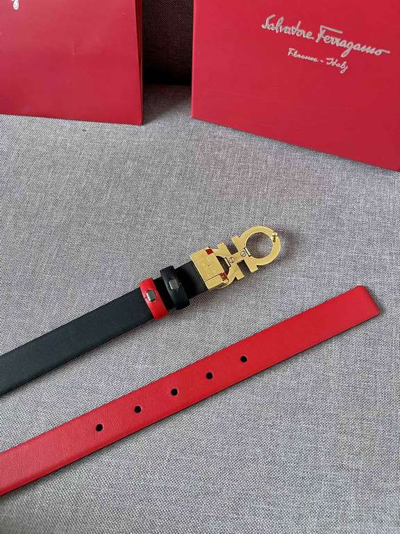 With a full set of packing gift box  Ferragamo women's double-sided imported calfskin head belt with 8 word boutique buckle, 2.5cm support NFC