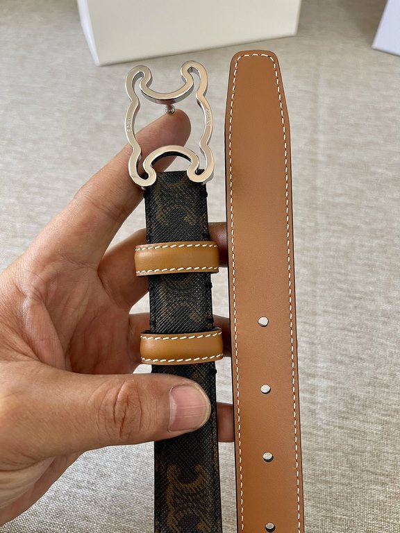 Celine Italy imported calfskin head layer, smooth and delicate grain, with the triumphal arch boutique copper buckle, steamed air plating does not fade, 2.5cm men and women with the same models, support NFC