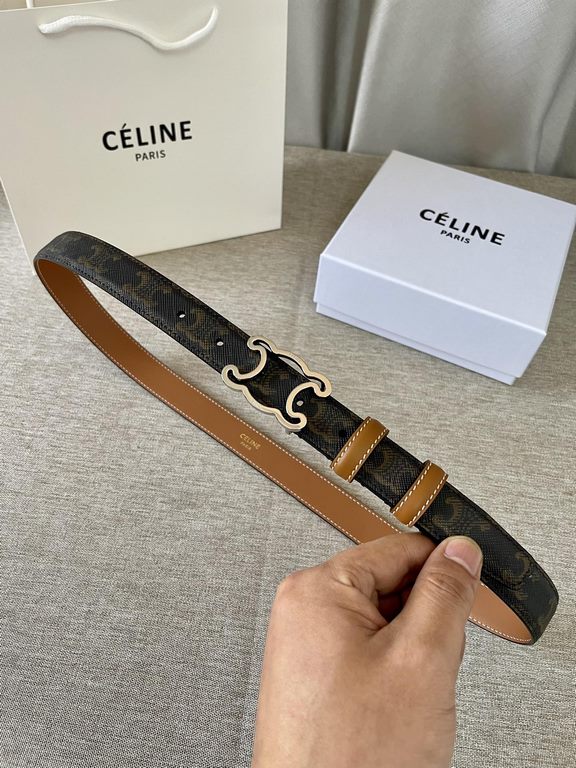 Celine Italy imported calfskin head layer, smooth and delicate grain, with the triumphal arch boutique copper buckle, steamed air plating does not fade, 2.5cm men and women with the same models, support NFC