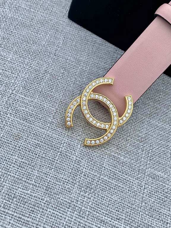 Width 3.0cm Chanel (Chanel) original touch grain cowhide support NFC chip official website link   scanning code verification, gold and silver color diamonds steel buckle.