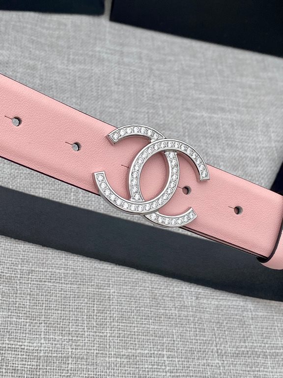 Width 3.0cm Chanel (Chanel) original touch grain cowhide support NFC chip official website link   scanning code verification, gold and silver color diamonds steel buckle.