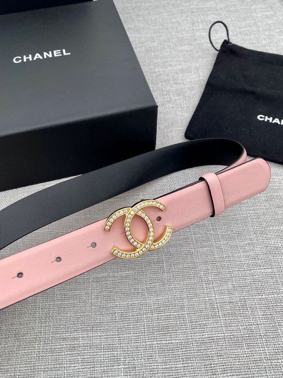 Width 3.0cm Chanel (Chanel) original touch grain cowhide support NFC chip official website link   scanning code verification, gold and silver color diamonds steel buckle.