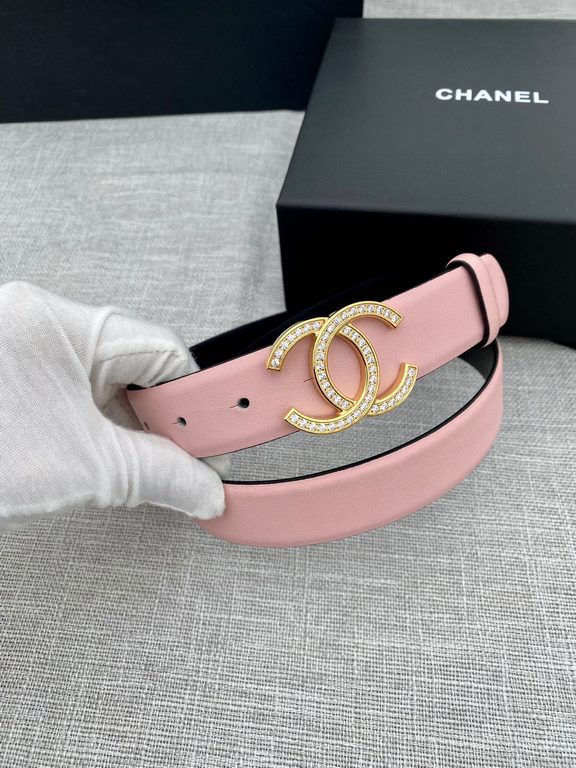 Width 3.0cm Chanel (Chanel) original touch grain cowhide support NFC chip official website link   scanning code verification, gold and silver color diamonds steel buckle.