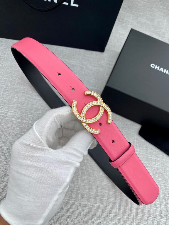 Width 3.0cm Chanel (Chanel) original touch grain cowhide support NFC chip official website link   scanning code verification, gold and silver color diamonds steel buckle.