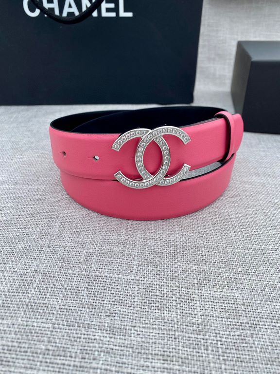 Width 3.0cm Chanel (Chanel) original touch grain cowhide support NFC chip official website link   scanning code verification, gold and silver color diamonds steel buckle.