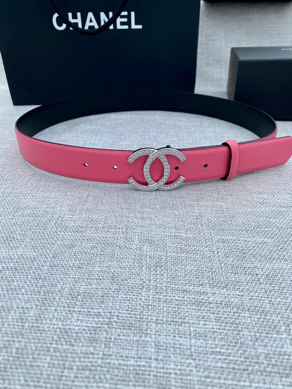 Width 3.0cm Chanel (Chanel) original touch grain cowhide support NFC chip official website link   scanning code verification, gold and silver color diamonds steel buckle.