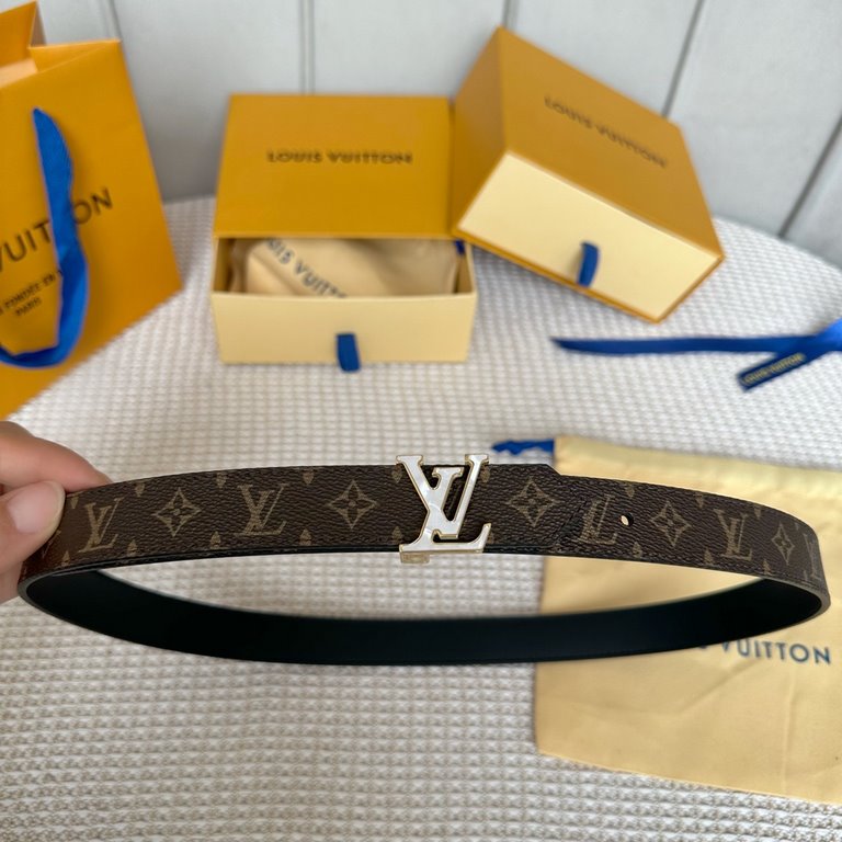 Lv pyrmide Truck L OEiI reversible belt 】 Donkey ladies   belt width 2.5cm Classic color coffee flower   calf leather plain bottom with new flower interlocking buckle can be worn on both sides of the fashionable and gene