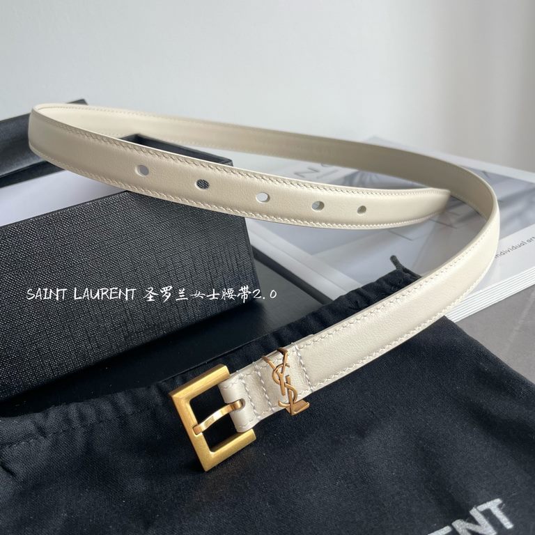 YSL  Saint Laurent women's belt, double-sided imported original leather, square buckle with CASSANDRE logo belt loop, women's must-have items, width 2.0cm