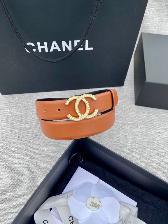 Width 3.0cm Chanel (Chanel) original touch grain cowhide support NFC chip official website link   scanning code verification, gold and silver color diamonds steel buckle.