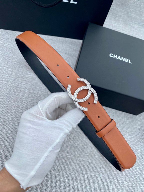 Width 3.0cm Chanel (Chanel) original touch grain cowhide support NFC chip official website link   scanning code verification, gold and silver color diamonds steel buckle.