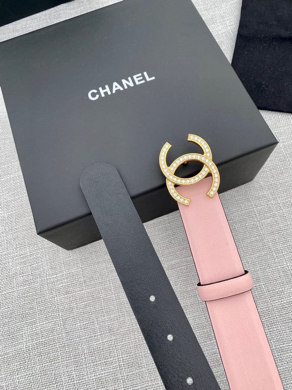 Width 3.0cm Chanel (Chanel) original touch grain cowhide support NFC chip official website link   scanning code verification, gold and silver color diamonds steel buckle.