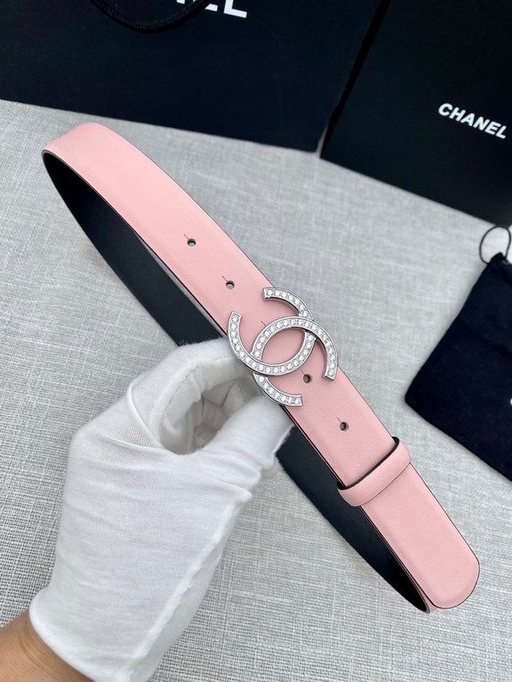 Width 3.0cm Chanel (Chanel) original touch grain cowhide support NFC chip official website link   scanning code verification, gold and silver color diamonds steel buckle.