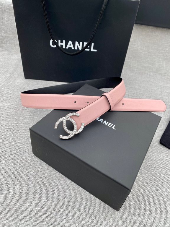 Width 3.0cm Chanel (Chanel) original touch grain cowhide support NFC chip official website link   scanning code verification, gold and silver color diamonds steel buckle.