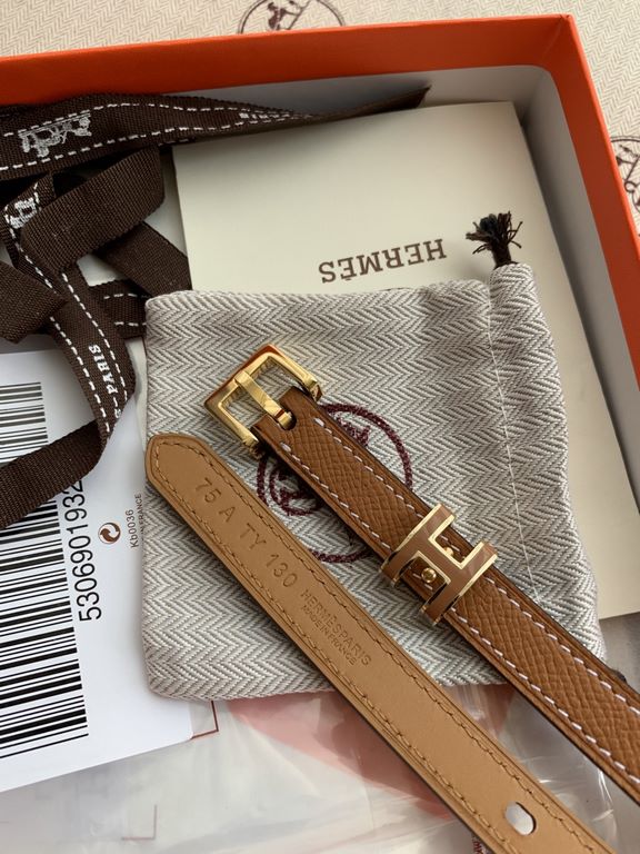 Hermès POP-H series palm grain earthy yellow reverse gold brown belt and enamel buckle perfect combination of belts and waistbands variable combinations thin belt 1.5cm small, beautiful than the previous big H good-looki