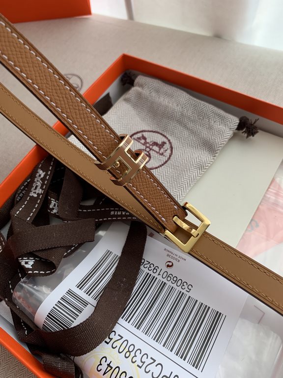 Hermès POP-H series palm grain earthy yellow reverse gold brown belt and enamel buckle perfect combination of belts and waistbands variable combinations thin belt 1.5cm small, beautiful than the previous big H good-looki