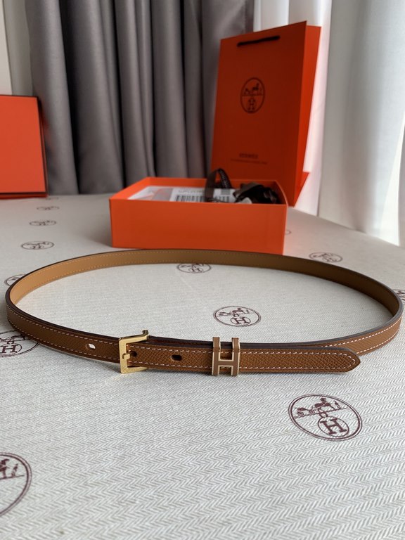 Hermès POP-H series palm grain earthy yellow reverse gold brown belt and enamel buckle perfect combination of belts and waistbands variable combinations thin belt 1.5cm small, beautiful than the previous big H good-looki