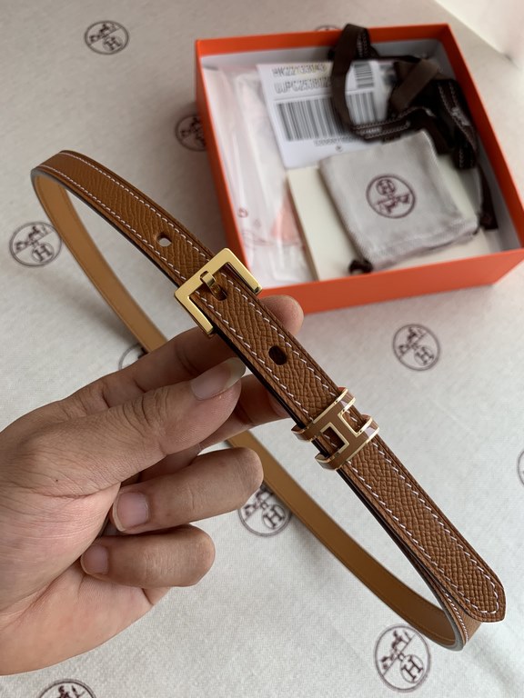 Hermès POP-H series palm grain earthy yellow reverse gold brown belt and enamel buckle perfect combination of belts and waistbands variable combinations thin belt 1.5cm small, beautiful than the previous big H good-looki