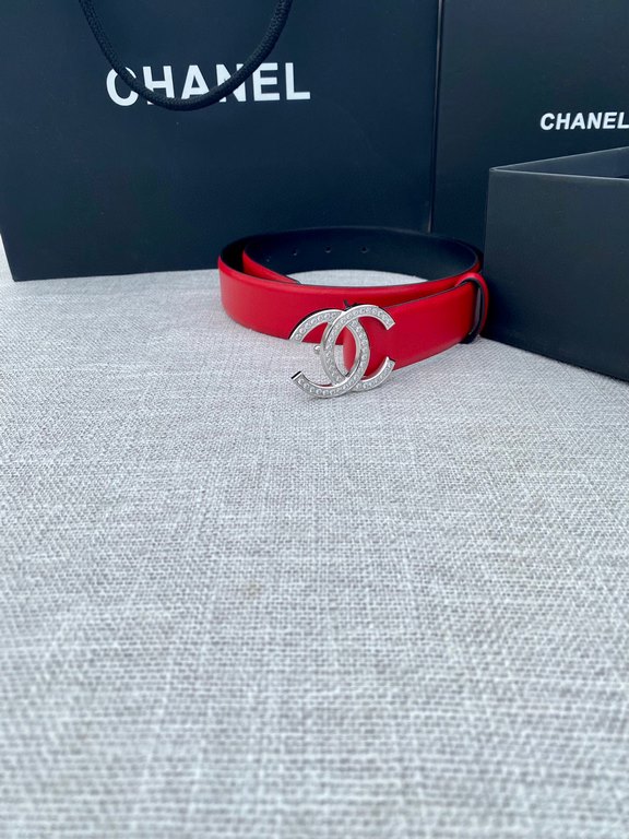 Width 3.0cm Chanel (Chanel) original touch grain cowhide support NFC chip official website link   scanning code verification, gold and silver color diamonds steel buckle.