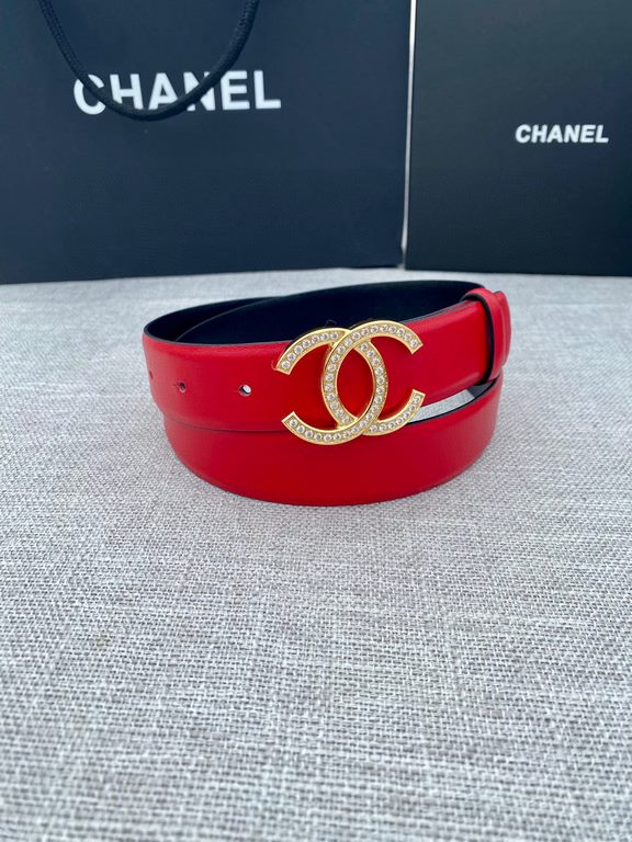 Width 3.0cm Chanel (Chanel) original touch grain cowhide support NFC chip official website link   scanning code verification, gold and silver color diamonds steel buckle.