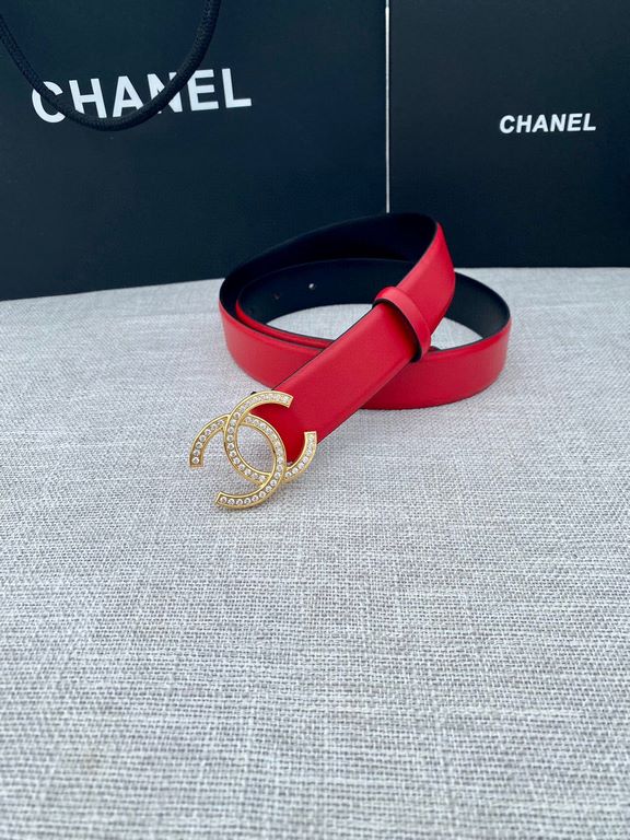 Width 3.0cm Chanel (Chanel) original touch grain cowhide support NFC chip official website link   scanning code verification, gold and silver color diamonds steel buckle.