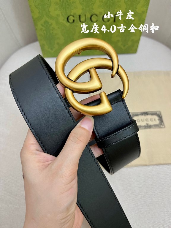 Gucci imported original calf leather lined with imported head layer cowhide. With fine antique copper buckle, original leather customized, counter width 4.0cm.