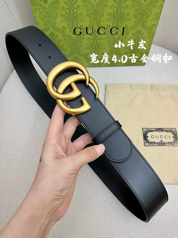 Gucci imported original calf leather lined with imported head layer cowhide. With fine antique copper buckle, original leather customized, counter width 4.0cm.