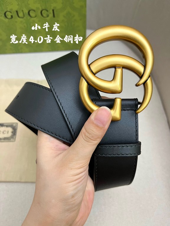 Gucci imported original calf leather lined with imported head layer cowhide. With fine antique copper buckle, original leather customized, counter width 4.0cm.