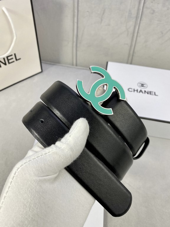 Width 3.0cm Chanel (Chanel) imported soft calf leather support NFC chip official website link   scanning code verification, gold Silver metal grinding rubber steel buckle.