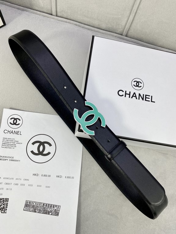 Width 3.0cm Chanel (Chanel) imported soft calf leather support NFC chip official website link   scanning code verification, gold Silver metal grinding rubber steel buckle.