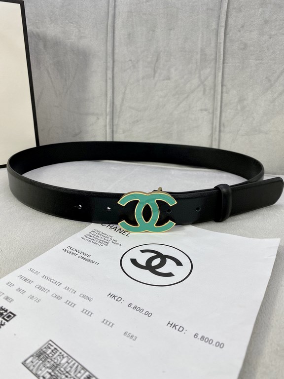 Width 3.0cm Chanel (Chanel) imported soft calf leather support NFC chip official website link   scanning code verification, gold Silver metal grinding rubber steel buckle.