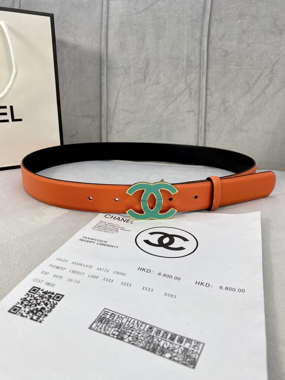 Width 3.0cm Chanel (Chanel) imported soft calf leather support NFC chip official website link   scanning code verification, gold Silver metal grinding rubber steel buckle.