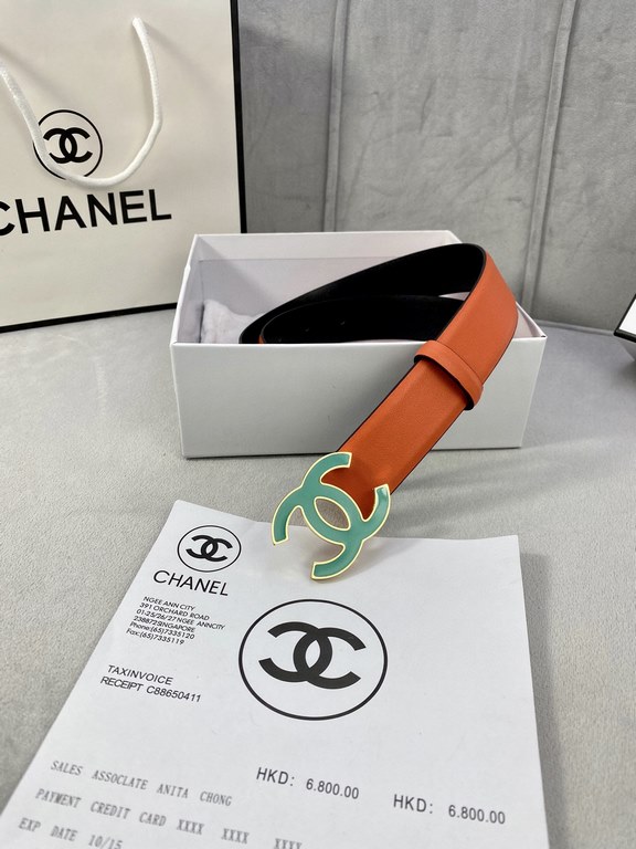 Width 3.0cm Chanel (Chanel) imported soft calf leather support NFC chip official website link   scanning code verification, gold Silver metal grinding rubber steel buckle.