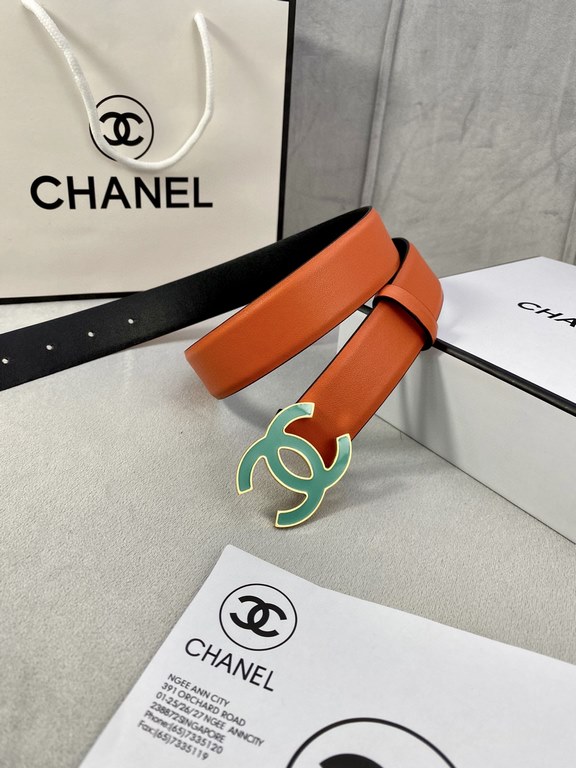 Width 3.0cm Chanel (Chanel) imported soft calf leather support NFC chip official website link   scanning code verification, gold Silver metal grinding rubber steel buckle.