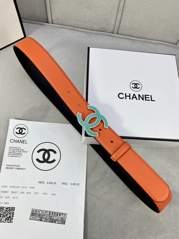 Width 3.0cm Chanel (Chanel) imported soft calf leather support NFC chip official website link   scanning code verification, gold Silver metal grinding rubber steel buckle.