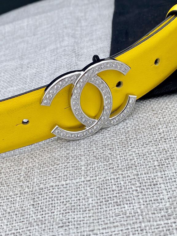 Width 3.0cm Chanel (Chanel) original touch grain cowhide support NFC chip official website link   scanning code verification, gold and silver color diamonds steel buckle.