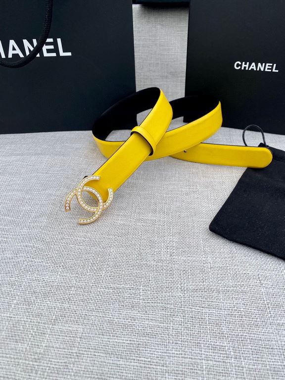 Width 3.0cm Chanel (Chanel) original touch grain cowhide support NFC chip official website link   scanning code verification, gold and silver color diamonds steel buckle.