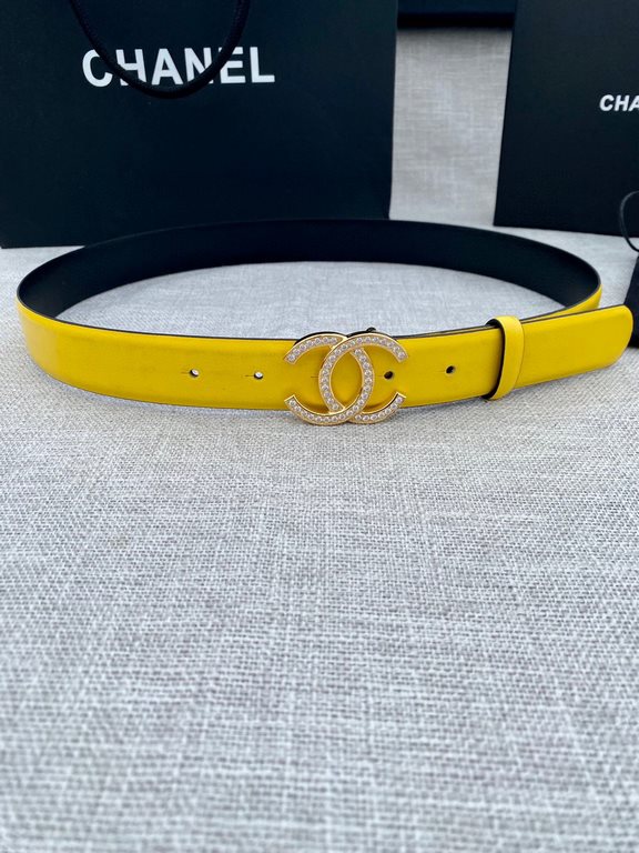 Width 3.0cm Chanel (Chanel) original touch grain cowhide support NFC chip official website link   scanning code verification, gold and silver color diamonds steel buckle.