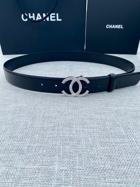 Width 3.0cm Chanel (Chanel) original touch grain cowhide support NFC chip official website link   scanning code verification, gold and silver color diamonds steel buckle.