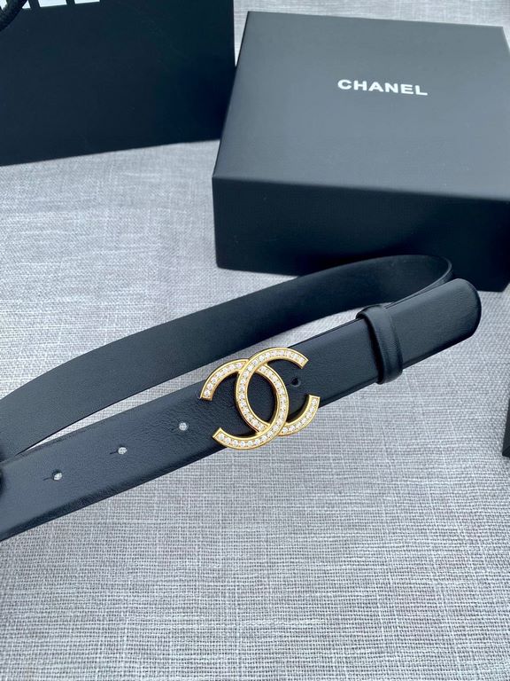 Width 3.0cm Chanel (Chanel) original touch grain cowhide support NFC chip official website link   scanning code verification, gold and silver color diamonds steel buckle.