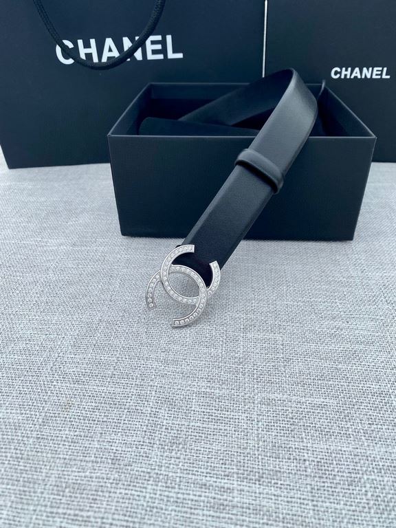 Width 3.0cm Chanel (Chanel) original touch grain cowhide support NFC chip official website link   scanning code verification, gold and silver color diamonds steel buckle.