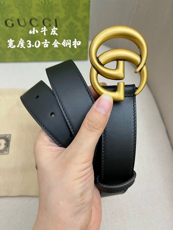 Gucci imported original calf leather lined with imported head layer cowhide. With fine antique copper buckle, original leather customized, counter width 3.0cm.