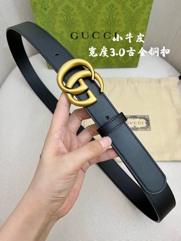 Gucci imported original calf leather lined with imported head layer cowhide. With fine antique copper buckle, original leather customized, counter width 3.0cm.