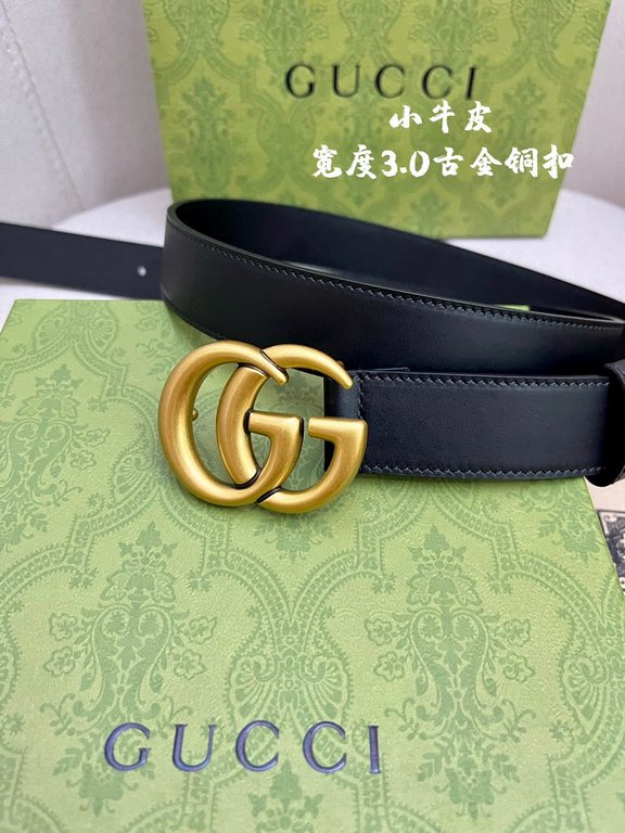 Gucci imported original calf leather lined with imported head layer cowhide. With fine antique copper buckle, original leather customized, counter width 3.0cm.