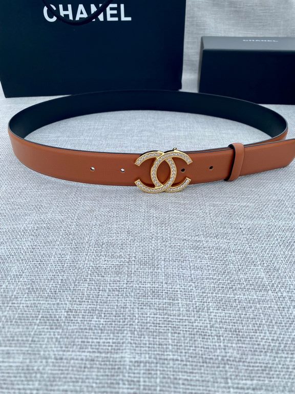 Width 3.0cm Chanel (Chanel) original touch grain cowhide support NFC chip official website link   scanning code verification, gold and silver color diamonds steel buckle.