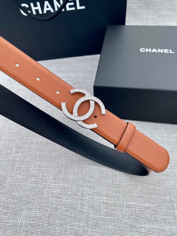 Width 3.0cm Chanel (Chanel) original touch grain cowhide support NFC chip official website link   scanning code verification, gold and silver color diamonds steel buckle.