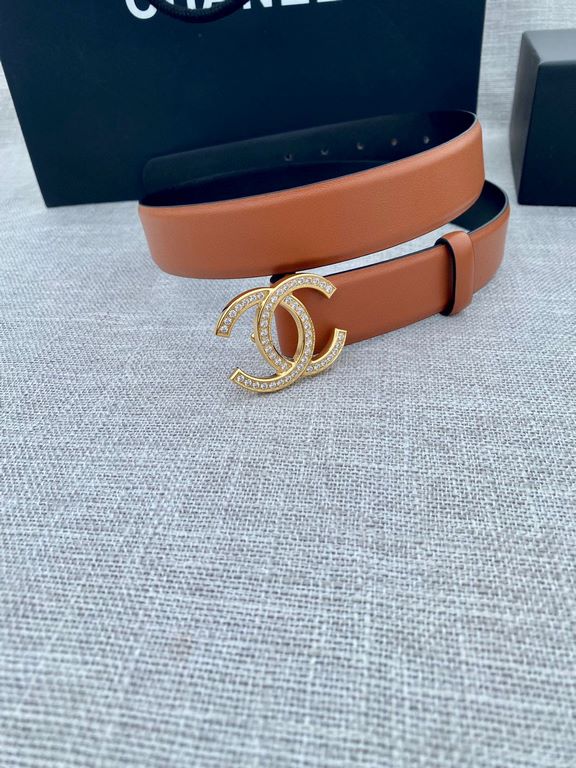 Width 3.0cm Chanel (Chanel) original touch grain cowhide support NFC chip official website link   scanning code verification, gold and silver color diamonds steel buckle.