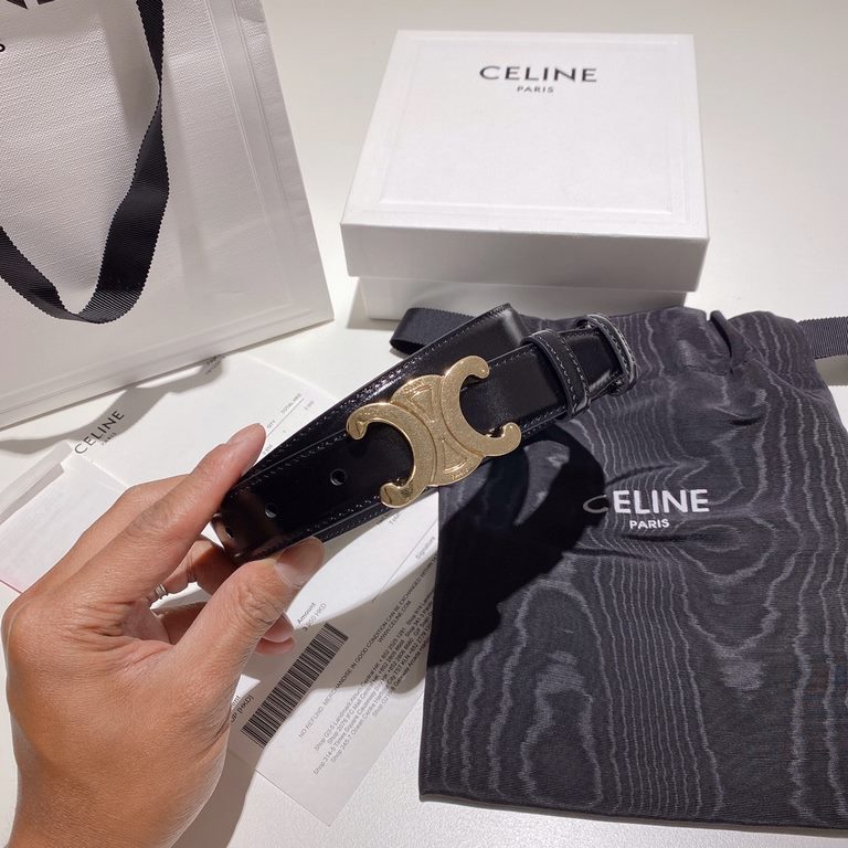 2.5cm, CELINE, original quality, double-sided calfskin with. Triumph buckle models. Pure copper antique hardware, this style is a symbol of fashion, more youthful fashion!